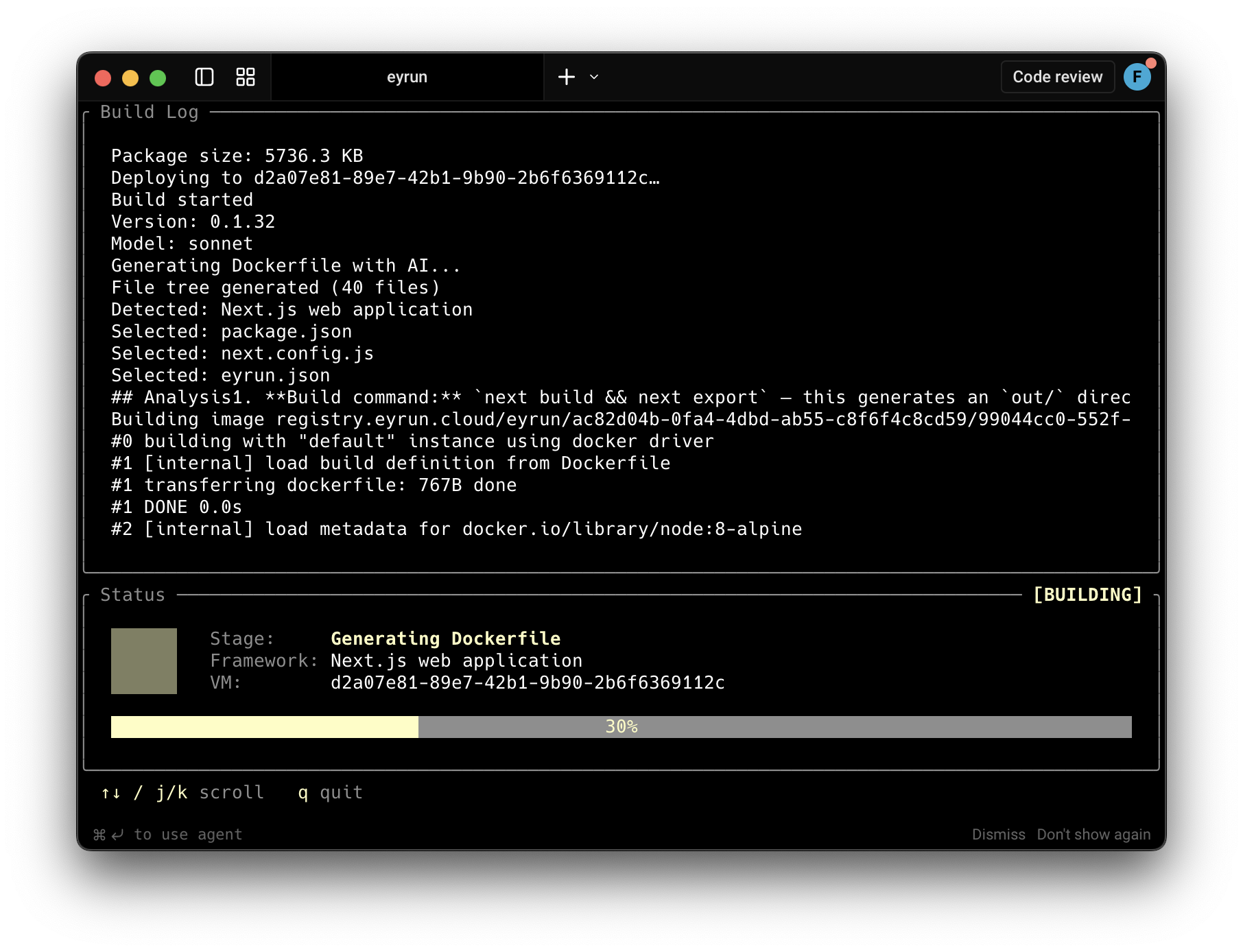 Eyrun deploy — build output